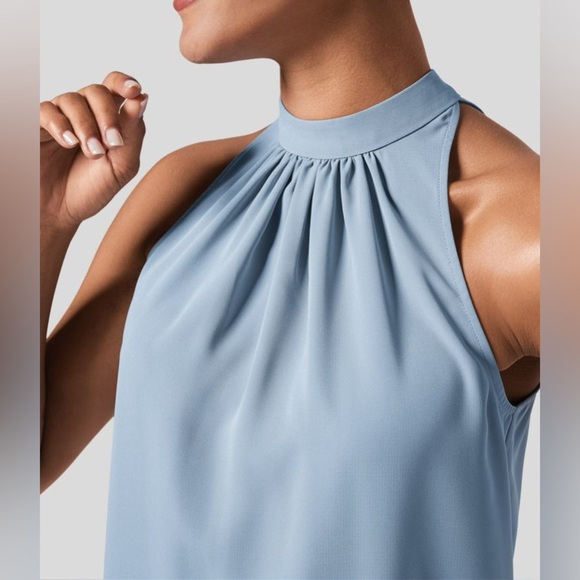 Halara Keyhole Back Halter Plicated Sleeveless Curved Hem Work Blouse/Shirt| NEW - Picture 5 of 12